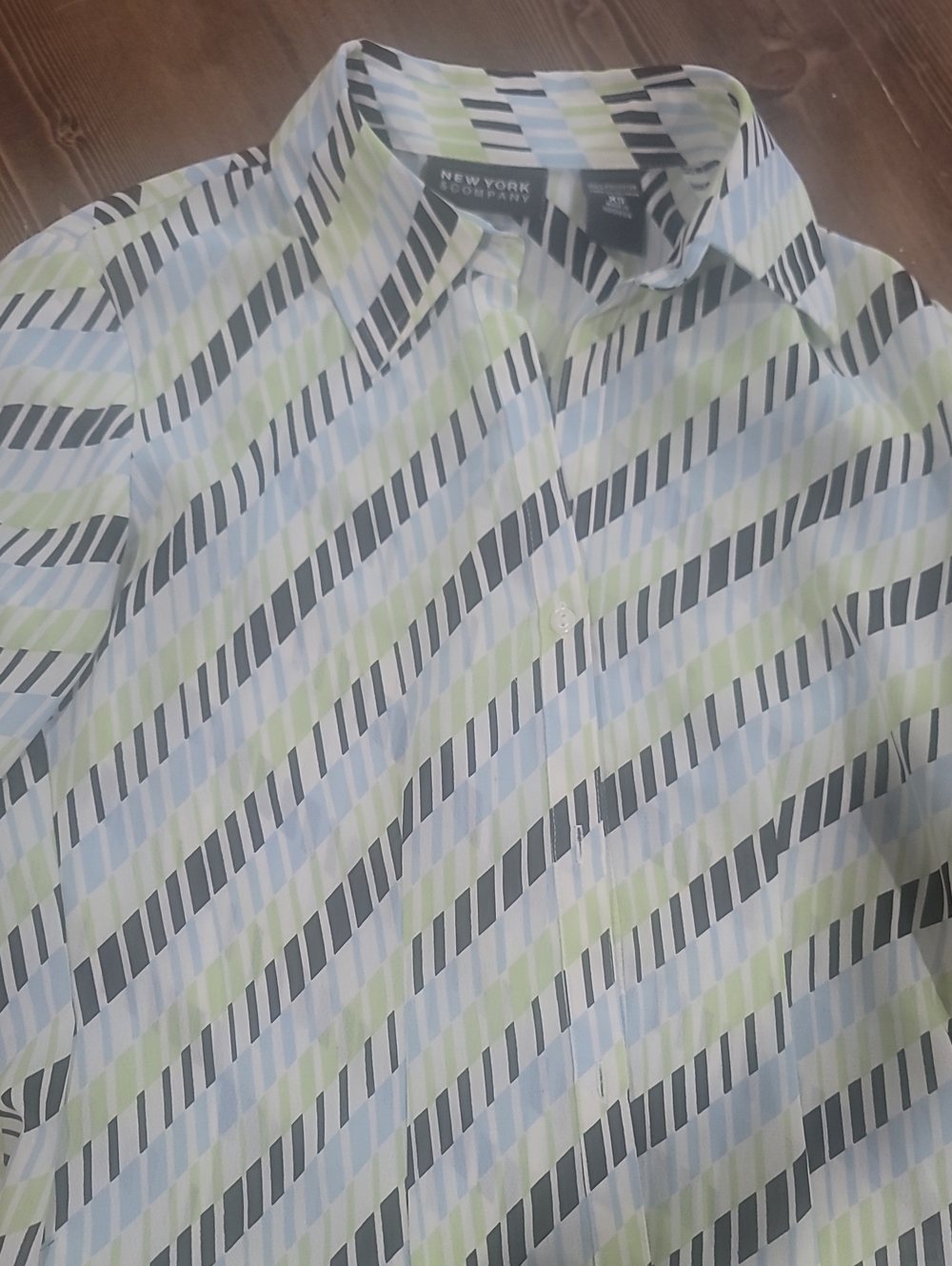 New York & Company Light Blue, Light Green & Black Diagonal Stripe Dress Shirt - Picture 1 of 3